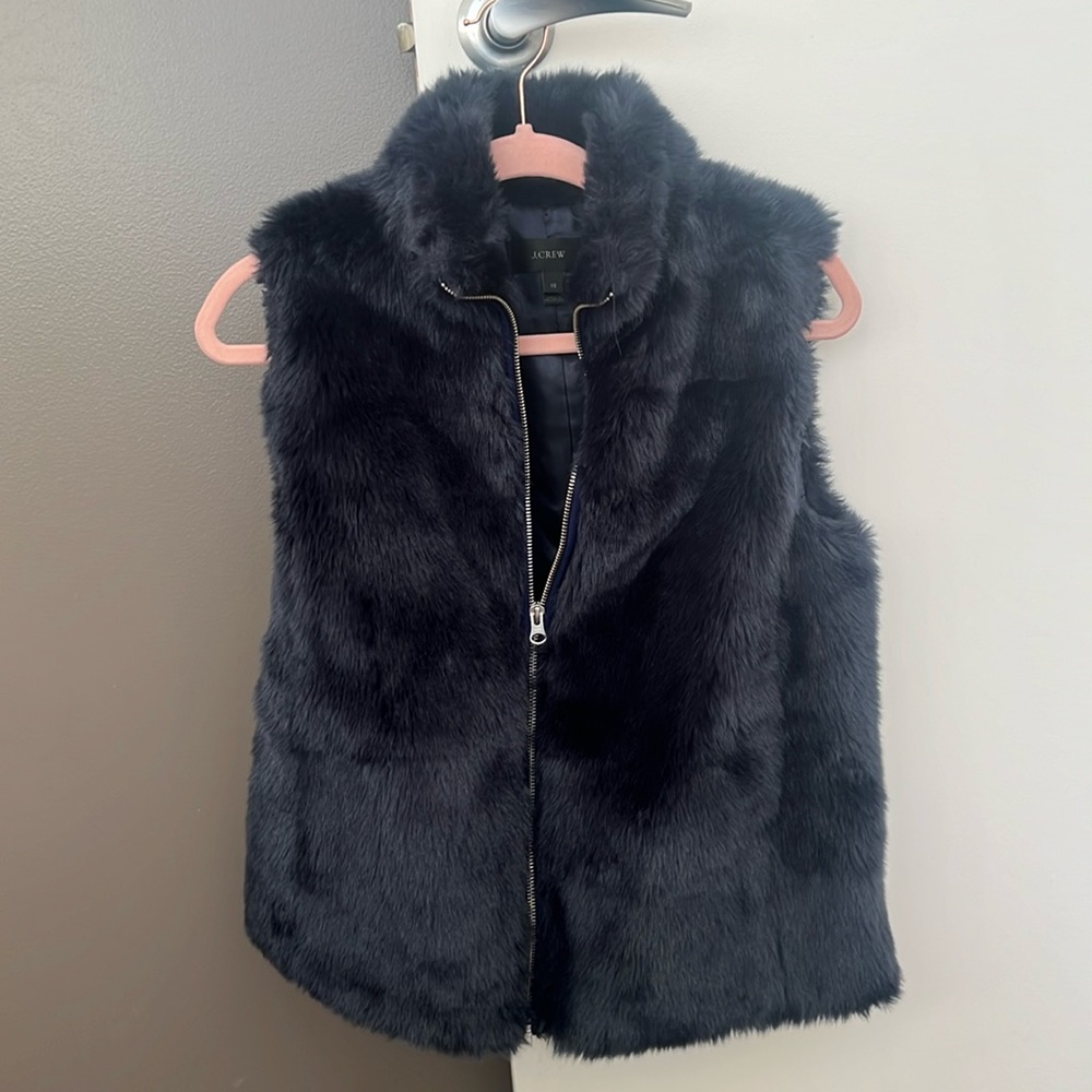 Jcrew navy fur vest